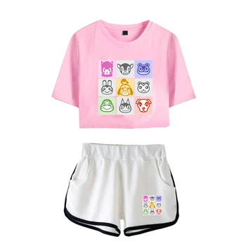 Anime print pige bomuld T-shirt + shorts, der passer sommeren fritid, dyr, skov fritid ladies short T-shirt + shorts todelt dragt