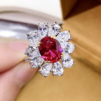 Shipei Elegant Vintage 925 Sterling Sølv Oval Cut Ruby Skabt Moissanite Gemstone Party Ring For Kvinder Fine Smykker Gave