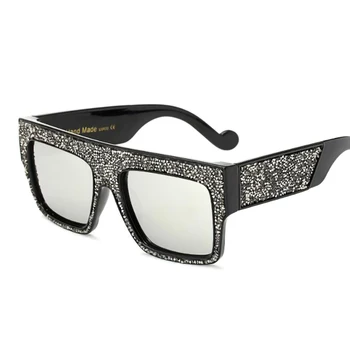 Ggovo Fashion Stor Ramme Unisex Solbriller Med Luksus Rhinestones Mænd Kvinder Sten Oversize solbriller Fuld Fokus Brillerne UV400