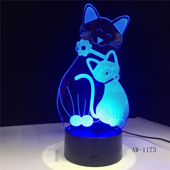 Farverig Touch 3d-Lampe Illusion, Nat Lys USB-bordlampe til Børn, Baby, Kids Gave Sengen Soveværelse Dyr Tegneserie Kat 1173