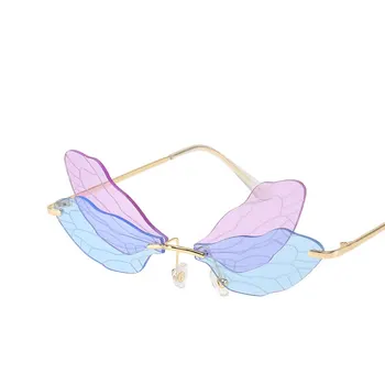 2021 Vintage Dragonfly Wings Solbriller Mode Uindfattede Kvinder HD Optik Briller Mænd Pink solbriller UV400-Brillerne på Kvindelige