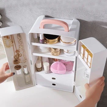 Pink Bærbar Kosmetiske Opbevaringsboks Hjem Toiletbord Desktop Opbevaringsskab Stor Kapacitet Hudpleje Produkt Rack