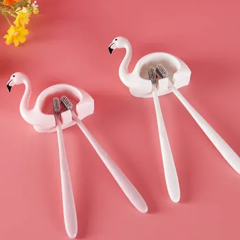 1stk vægbeslag Søde Sucker Tandbørste Rack Badeværelse Tilbehør 2 Position Flamingo Formet tandbørsteholder