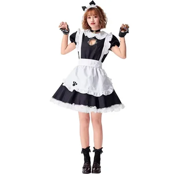 Sort Kvinder Kitty Stuepige Cosplay Kvindelige Halloween Husholderske Servitrice Kostumer Til Karneval Purim Natklub Bar Rolle Spil Party Dress