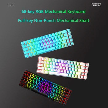 T8 Mekanisk Gaming Tastatur Blå knap 68 USB-Nøgler Type C-Kabelbaseret Tastatur med 18 RGB-Lys-Effekt til Desktop-PC Gamer