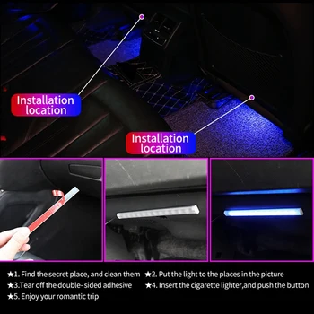 4stk Bil LED Atmosfære Lampe med APP ' en Lys Stribe Bluetooth-RGB-Fjernbetjening