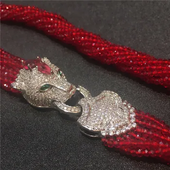 Kvinders mode Leopard hoved lås DIY tilbehør rød glas krystal halskæde velkommen brugerdefinerede farver til mode smykker