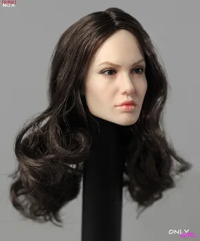 På Lager 1/6 Skala Angelina Jolie Hoved Forme Skåret Kvindelige Action Figur Tilbehør Model med Beplantede Hår til 12 inches Krop