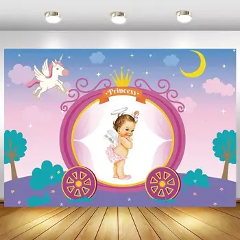 Pumpkin Carriage Pige Prinsesse Baggrunde Photograhic Månen, Stjerner Unicorn Nyfødte Baby Brusebad Foto Baggrunde, Brugerdefineret