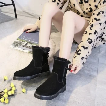 Vinter Nye Velvet Snow Boots Kvinder er Varmt Korte rør Bomuld Sko koreanske Version af Tykke såler Kort-rør Enkelt Støvler Kvinder