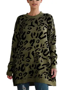 2020 Kvinder Efterår Forår Strikket Sweater Mode Leopard Print, Lange Ærmer Løs Knitwears Jumper Toppe Kvindelige Strik Pullover
