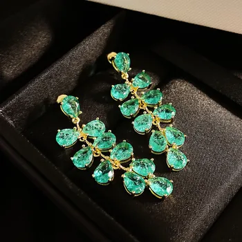 Uafhængige design af nye, grønne krakket diamond ice flower drue sølv nål øreringe udsøgt og delikat damer smykker