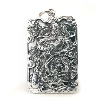 Charmerende 999 sølv 999 Wu Cai Shen Guan Gong Halskæde dominerende mand retro vedhæng kroppen beskyttelse tag