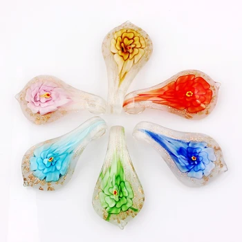 Qianbei Mix Farve Drop Blomst Vedhæng Passer Halskæde Gaver Smykker Engros 6stk Håndlavede Murano Lampwork Glas