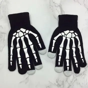 Touch screen handsker vinter studerende hånd sokker tynd, varm uld strikning par handsker ghost klo mønster menneskelige skelet mønster