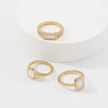 3PCS/Sæt Enkle Personlighed Mode Drop Glasur Skinnende Rhinestone Geometriske Rund Firkantede Metal Ring for Kvinder Finger ring Smykker