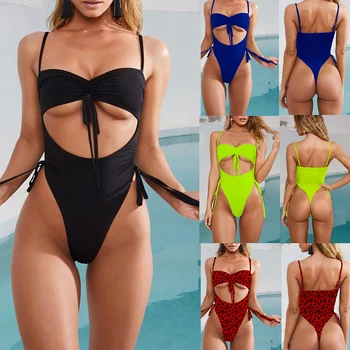 Sexet Ét stykke Badedragt Kvinder Solid Farve Brazilian Bikini 2021 Nye Høj Talje Sommeren Bodyer-Stranden Svømning badetøj