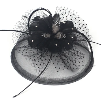 16design Dame Bryllup Løb Party Sort Fascinator Hat, Slør Blonder Blomst, Fjer Hair Clip-Tilbehør