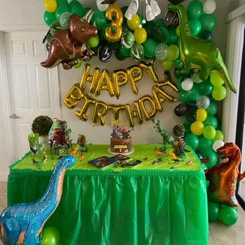 144pcs Dinosaur Ballon Guirlande-Dinosaur Part Favoriserer Happy Birthday Banner Anniversaire Dinosaure Party Dekorationer Baby Shower