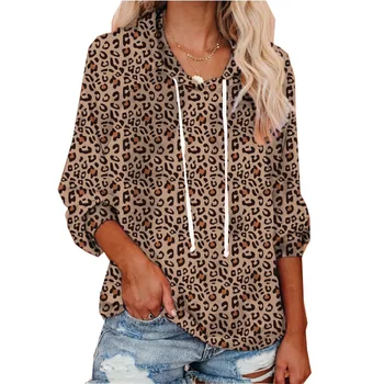 Foråret 2021 Kvinder Casual Tie Dye Kromatisk Leopard Print Sweatshirt Løs Oversize Grundlæggende Streetwear Hoodie Vintage Tøj