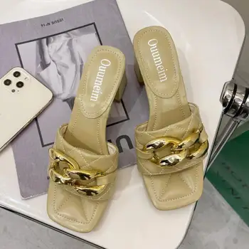 MIYEDA Tøfler Sko Kvinder Metal Kæde Sommeren Damer, Sandaler Plus Size Moderne Stil, Nye Designer Mode Kvindelige Dias Hæle