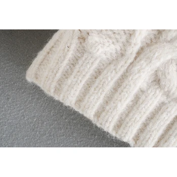 Snican Solid Rullekrave Kabel-Strikket Kvinder Sweater Za Trækker Vinage Pullover Jumper Vinter Overdele til 2020 mujer suéteres zora