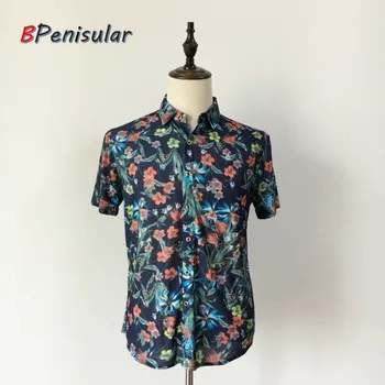 Korte ærmer shirts til mænd 2018 sommeren bløde komfortable, åndbar krave tropisk skov stil blomster bluser for mænd casual skjorte