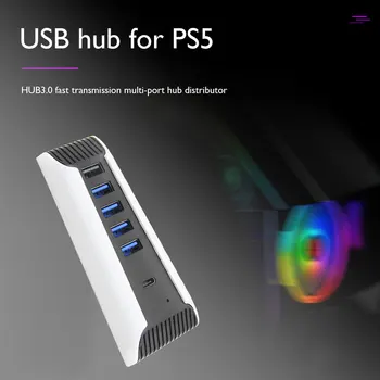 For PS5 Til PlayStation 5 Digital Edition Konsol USB-Hub 6-i-1 USB-Splitter Expander HUB 4 USB 2.0+1 USB3.0 Type - C-Porte