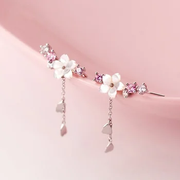 Nye søde Søde Shell Cherry Blossoms Crystal Temperament Geometriske Skinnende Øreringe Statement Øreringe til Kvinder Tilbehør