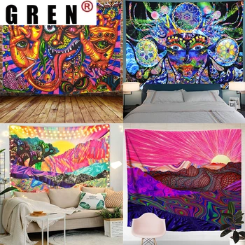 GREN Farverige Mønster Psykedelisk Gobelin Kraniet Boho Impressionistisk Kunst på væggene Hænger Tæppe Tæppe Hippie, der Bor i Hjemmet Indretning