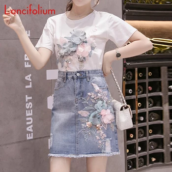 Blomster Mini Jean Nederdel Kvinder Sommeren Koreansk Stil Plus Størrelsen Kawaii Høj Talje Denim Nederdel Fashion 2020 Vintage Sød Kort Nederdel