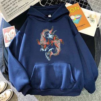 Japan Kanagawa Rød Koi Print Hoodie Hip Hop Street Sweatshirts Retro Streetwear Træningsdragt Komfortable Herre Trøjer Til Mænd