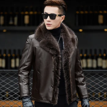 2019 vinter lammeskind jakke til mænd i Ægte læder frakker tykke dyr pels krave plus size mandlige jaqueta læder jakker for mænd