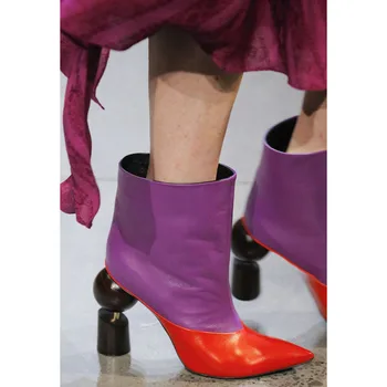 Ny skarp farve matchende Catwalk Mode large korte støvler formet høje hæle vis resultater kvinders Støvler