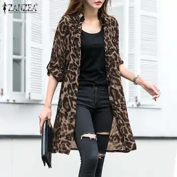 Kvinder med Lange Ærmer Leopard Printet Løsthængende Bluse ZANZEA Mode-Knappen Ned Cardigan Ren og skær Shirts Sommeren Afslappet Revers Chemise