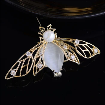 Nye Opal Bee Broche Pin med Pearl Kvinde Luksus Cubic Zirconia Brocher for Kvinder Mode Insekt Broche Jul Smykker Gave