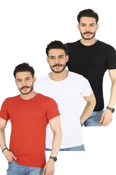 Mænd Sort Hvid Rød Grundlæggende Slimfit T-shirt 3 pc ' er