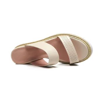 Vichelo Hot luksus får læder halm dekoration kiler, platform, kigge tå kvinder sandaler slip på muldyr høj bottom sko L02