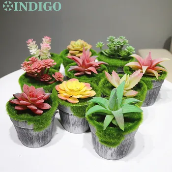 Kunstige Sukkulent Plante, Med Vase Plast Bonsai borddekoration Grønne områder -INDIGO