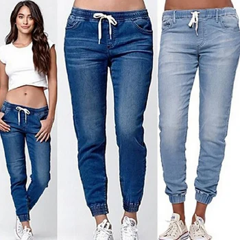 Nye Kvinder, Sommer, Efterår Tynde Midten Talje Damer Lanterne Jeans Mode Afslappet Snøre Jeans Kvinder