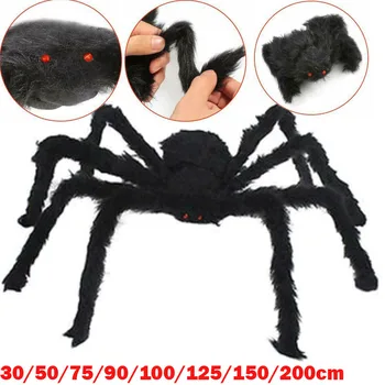 Super Stor Wire Bløde Materiale Spider Realistisk Sort Forfærdelige Falske Edderkopper Toy Home Party Halloween Rekvisitter Dekoration 30cm-200cm