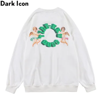 Mørke Ikonet Trykt Bomuld Sweatshirt Mænd Kvinder Sort Hvid koreansk Stil Mænds Sweatshirt