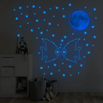 Kids Soveværelse Fluorescerende Glød I Mørke Stjerner Glød Wall Stickers Stjerner Lysende lysende Glød Mærkat Farve