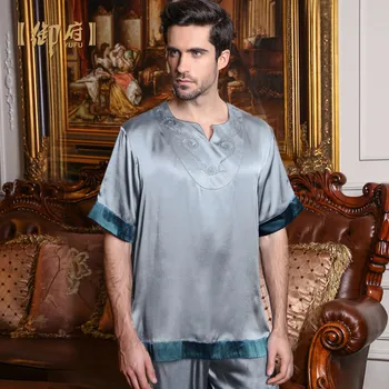 Det kongelige hus af silke pyjamas mandlige sommer kort-langærmet bukser mulberry silke to-delt dragt af silke husstand til at tage