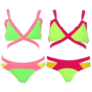 Farverige Bandage Swimsuit badetøj, Bikini Sæt, Push Up Bh Strop Badetøj D0LB
