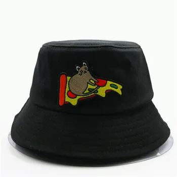2020 Tegnefilm Pizza Broderi Bomuld Bucket Hat Fiskeren Hat til Udendørs Rejse Hat Solen Cap Hatte til Mænd og Kvinder 107