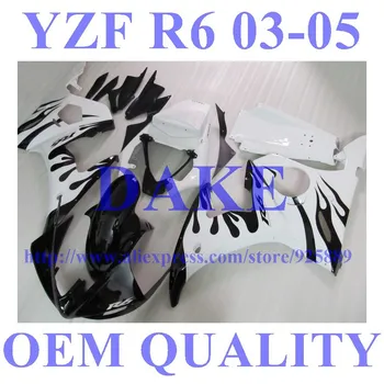 Black flame hvide skærme til Yamaha YZF-R6 2003 2004 2005 YZF R6 YZF 600 R6 03 04 05 2003-2005 kåbe sæt #AT55 // DAKE