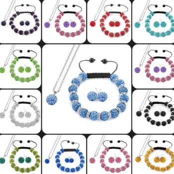 Hkj9e mix flerfarvet hvid 10mm Mode Sæt Vedhæng halskæde, Armbånd, Øreringe Smykker Med Disco Kugler krystal
