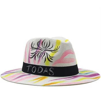 Trendy, Farverige Straahat Om Sommeren Papir Pomponer Wide Brim Solhat Udendørs Rejse Seaside Rejse Hat