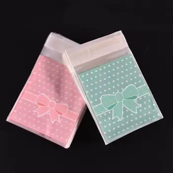 100Pcs/taske Cookie Slik OPP Pakke Tasker Pink Blå Plast Dejlig Bue Design Selvklæbende Kage Gave Pakker Til Gave